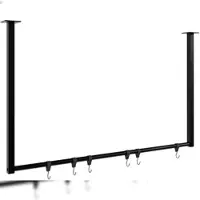 CLP Fenton Kledingstang - kledingstandaard - kledingroede - garderobestang - kleding stang - voor plafondmontage - met 6 haken - zwart