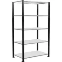 Schulte Lagertechnik MultiPlus150 insteekbaar kantoorrek, basisrek, 5 legborden, zonder middenaanslag, B 1000 x D 600 x H 1800 mm, zwart/lichtgrijs