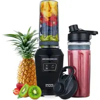 Moa Blender - Blender to Go - Mini Blender - 2 Tritan Bekers van 600ml - Smoothie Maker - 800W - Zwart - MB10B