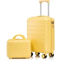 MODFU Handbagage Koffer Set met Beautycase (55cm) - Hardcase Trolley met 4 Wielen - Reiskoffer - Geel