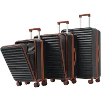 MODFU Koffer Set 3 delig – M L XL – Trolley harde koffer met TSA-slot – Frontopening & inklapbare bekerhouder – ABS reiskoffer voor vliegtuig & trein – Antiek Zwart