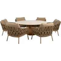 4 Seasons Outdoor Colorado Biarritz low dining tuinset 160xH69 cm rond 7 delig keramiek amber
