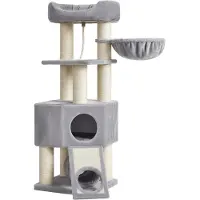 Feandrea Krabpaal - Met Grot Hangmat Pluche - Krabplank - 50 x 50 x 141cm - Lichtgrijs