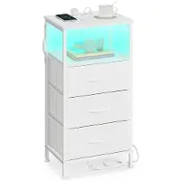 Songmics BELLAH Collectie - Nachtkastje met oplaadstation en app-gestuurde verlichting - 1 open vak - 30 x 39,6 x 75,9 cm - Wolkenwit/Sneeuwwit