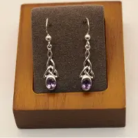 925 Sterling zilveren oorbellen keltische knoop met paars natuursteen amethist - leuke zilveren oorbellen met paars natuursteen - celtic earring silver