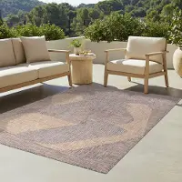 Tapiso Yucana Buitentapijt - Flatweave Vloerkleed Buiten & Binnen - Modern Abstract Patroon - Bruin Crème Buitenkleed - Weerbestendig & UV-bestendig 80x150