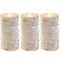 Anna's Collection Led kaars/stompkaars - 3x - houtlook - naturel - H15 x D7,5 cm - wax - bewegende vlam