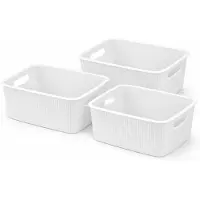 Discountershop Opbergmand Set van 3 – 6 Liter – 25,5 x 20,1 x 10,3 cm – Kunststof Opbergboxen / Opbergdozen – Kast Organizer, Keukenkast Organizer en Kledingkast Organizer – Opbergmand Kinderkamer en Speelgoed – Wit
