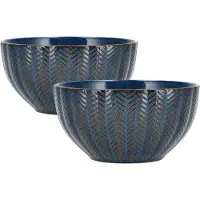 Discountershop Ramen Kom Set van 2 – Ø14 cm Soepkommen - Aardewerk Kommen Serviesset - Gebruikt als Schalen en Fruitschaal - Blauw