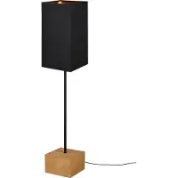 TRIO Vloerlamp Woody, hout/textiel, kubusvorm, zwart