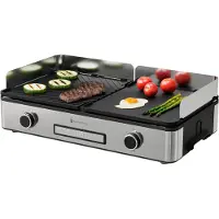 Kitchenbrothers Elektrische Grillplaat – Tafelgrill met Dubbele Zone – 2400W – RVS