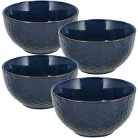 Discountershop Ramen Kom Set van 4 – Soepkommen Ø14 cm - Aardewerk Kommen Zonder Oor – Gebruikt als Schalen en Fruitschaal - Blauw