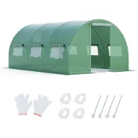 Costway Broeikas, 4 x 3 x 2 m, 12 m², foliekas met metalen frame, broeikas met 6 oprolbare netramen en 2 deuren met ritssluiting, tuinfolietunnel, voor tomaten, groenten, bloemen, fruit, groen
