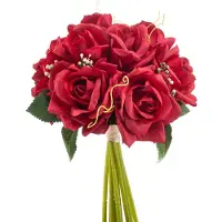Emerald - Kunstbloem Roos bundel 28cm rood - Kunstplant voor binnen