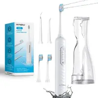 HAIDU 3 in 1 Elektrische Tandenborstel – Flosapparaat – 3 Verschillende Opzetstukken – 2 Opzetborstels – 180ml Waterreservoir – Wit – Standaard Plus Bundel