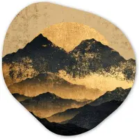 MuchoWow Organische wanddecoratie 40x40 cm - Organisch schilderij Gouden Bergen bij Maanlicht - Muurdecoratie woonkamer - Kamer decoratie - Schilderijen - Muurcirkel aesthetic
