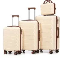 MODFU Koffer Set 4-delig – 14" tot 28" – Harde koffer met 360° wielen – Waterdicht ABS reiskoffer voor vliegtuig & vakantie – Beige