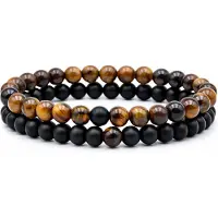 Memphis Heren Kralen Armband Tijgeroog en Matte Agaat Zwart Bruin