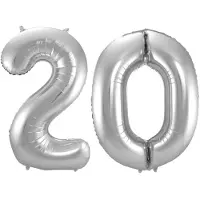 Folat Verjaardag Leeftijd folieballonnen - 20 jaar - zilver - 86 cm - cijferballon groot