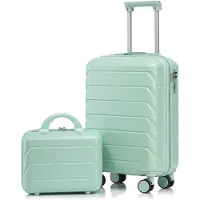 STILVORA Harde koffer 2-delige set – 19 inch trolley met 4 wielen & 14 inch cosmetictas – Lichtgewicht ABS reiskoffer – Stil & soepel verrijdbaar – Mintgroen
