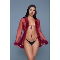 Be Wicked - Bou - Korte Robe met Donsveren - Rood - One Size