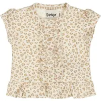 Dirkje T-shirt met panterprint ecru rib gebreid Meisjes Stretchkatoen Ronde hals - maat 98