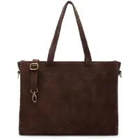 Manfield Donkerbruine suède shopper met gevlochten details | Maat Onesize