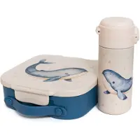 Petit Monkey Bundel Back to School set Whale - Bentobox + Thermofles - Blauw