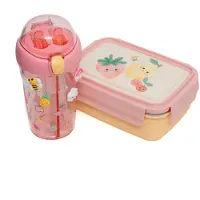 Petit Monkey Bundel Back to School set Sparkling Fruits - Bentobox + Drinkfles - Roze