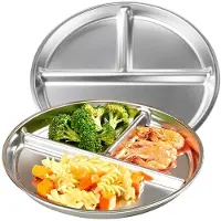 OEM 2-pack roestvrijstalen kinderborden 23 cm, portiecontroleborden, verdeelde borden met verdelers voor volwassenen en kinderen, lunch, camping, dinerborden, magnetron- en vaatwasserbestendig