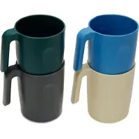 Relaxdays 4-delige plastic bekerset - 400 ml onbreekbare herbruikbare plastic bekers met handvat - BPA-vrije bekers voor warme en koude dranken - magnetron- en vaatwasserbestendig - camping