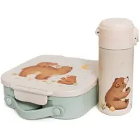 Petit Monkey Bundel Back to School set Bears and Stars - Bentobox + Thermofles - Groen