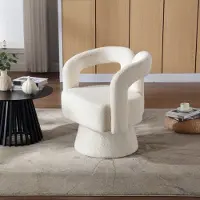 OKWISH Draaibare Fauteuil – 1 Persoons Bouclé Kuipstoel Met 360° Rotatie & Brede Zitting – Met Metalen Voet – Voor Woonkamer Slaapkamer Kantoor – Beige