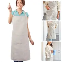Cheqo Beige Katoen Keukenschort - Kookschort - Schort - Verstelbaar Unisex - Met Zakken - Duurzaam Koken