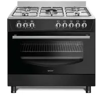 Wiggo WO-E906B(BX) - Vrijstaand - Gasfornuis - 90 cm - 110 Liter - 5 pitten - Energieklasse A - 5 jaar garantie - Zwart Inox