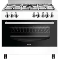 Wiggo WO-E906B(WX) - Vrijstaand - Gasfornuis - 90 cm - 110 Liter - 5 pitten - Energieklasse A - 5 jaar garantie - Wit Inox