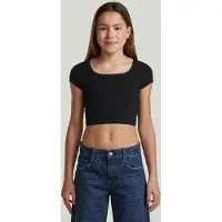 G-Star T-shirt zwart rib gebreid Meisjes Katoen Ronde hals Effen - maat 176