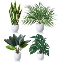HOUSON Kunstplant 40 cm kunstplanten in pot voor indoor decoratie thuis bureau badkamer slaapkamer woonkamer decoratie (4 stuks)