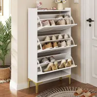STILVORA Schoenenkast – Modern Minimalistisch 3-Lagen Stofdichte Opbergruimte – Dubbel-Laags Schoenplanken Voor Hal En Slaapkamer – MDF – 63x24x120 cm – Wit
