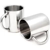 OEM set van 2 roestvrijstalen beker/thermosbeker, dubbelwandig, geïsoleerd, 220 ml, drinkbeker/mok in de kleur zilver, merk