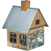 Crottendorfer - Metalen rookhuis inclusief wierookkegelhouder - voor wierookkegels maat M - Afmetingen: 7,2 x 7,8 x 9,8 cm - Motief: Autoreparatiewerkplaats - Gemaakt in Duitsland