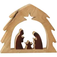 J-Line decoratie Kerststal in Huis - hout - naturel/bruin - small