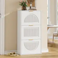STILVORA Schoenenkast Met 3 Kleppen - Smal En Ruimtebesparend Voor Hal En Woonkamer - MDF En Spaanplaat - Wit - 60x24x114 Cm