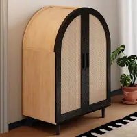 STILVORA Schoenenkast - Rattan Deuren Met Ventilatie - 2 Deuren 3 Legplanken (2 Verstelbaar) - Spaanplaat - 70x40x100 cm - Zwart+Bruin