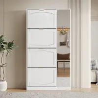 STILVORA Schoenenkast – Modern Met Gespiegeld Deurboog En 4 Klapvakken – Verstelbaar Rechts Legplank Voor Schoenen En Tassen – Spaanplaat – 80x24x147 cm – Wit