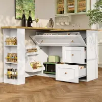 STILVORA Bartafel - Uittrekbaar Met Opbergruimte, Inklapbaar Snackrek En 2 Klapladen, 360° Draai - MDF+Metaal - 138-204x39x105 cm - Wit