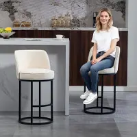 STILVORA Barkruk 46,5 X 49,5 X 88,5 Cm - Ergonomische Rugleuning Met Voetsteun - Set Van 2 - Voor Keukeneiland En Bar - Linnen Beige
