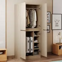STILVORA Kledingkast - Dubbele Deuren Met Hangruimte En Vakken - Voor Slaapkamer En Hal - Houtlook - 70x40x170 Cm - Naturel