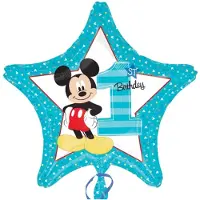 Anagram Folieballon Mickey '1st Birthday' (43cm) (Blauw, wit, zwart en rood)