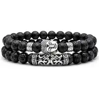 Memphis Heren Kralen Armband Lavasteen en Buddha Zwart